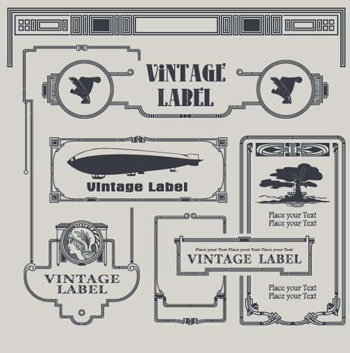 Vintage label and border elements vector 03 vintage label border   