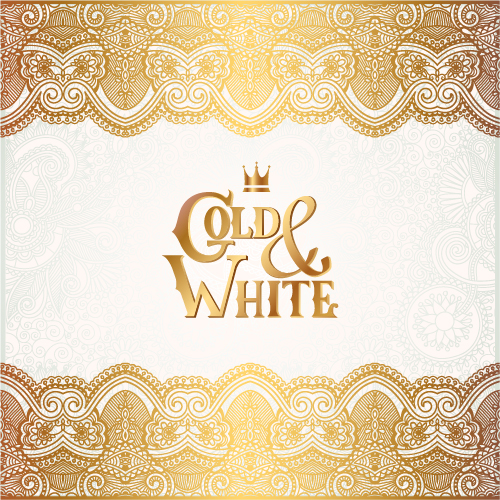 Gold with white floral ornaments background vector illustration set 20 white ornaments illustration gold floral background   
