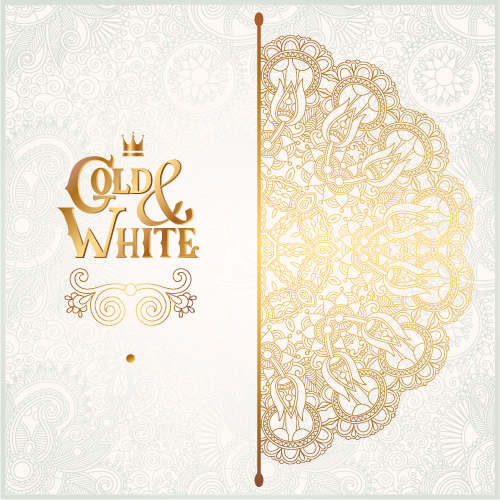 Gold with white floral ornaments background vector illustration set 19 white ornaments illustration gold floral background   