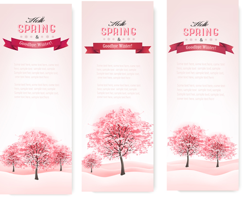 Pink style spring trees banners vector graphics 02 vector graphics vector graphic trees spring pink banners banner   