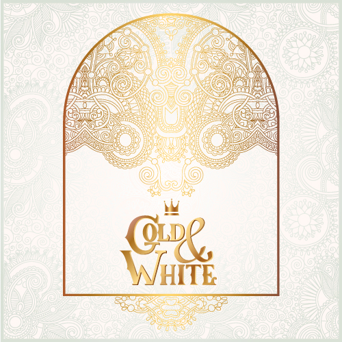 Gold with white floral ornaments background vector illustration set 25 width ornaments gold floral background   