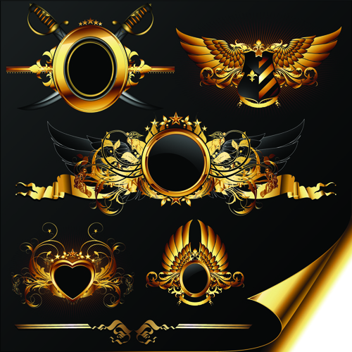 luxurious Golden Heraldic with ornaments Vector 03 ornaments ornament luxurious heraldic golden   