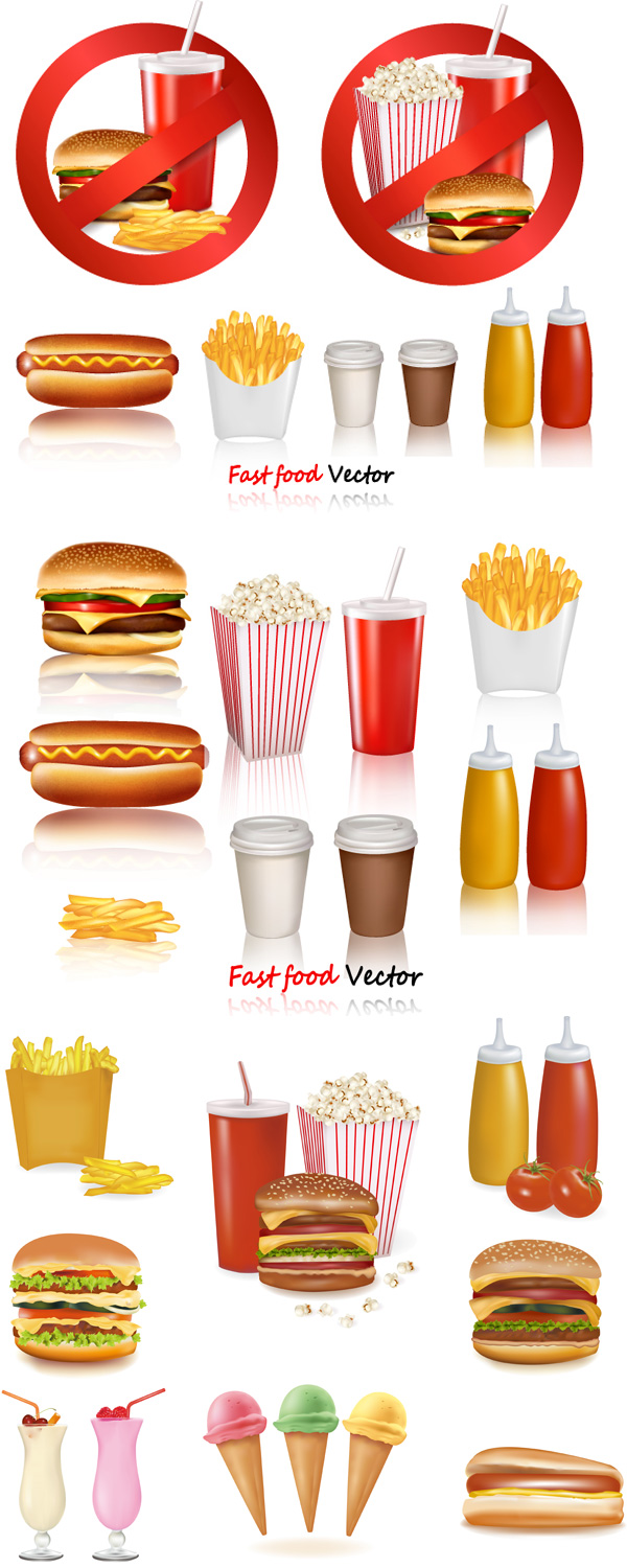 Western fast food vector material Western fast food tomato sauce sandwiches popcorn ice cream hamburgers french fries EPS vector material to download coffee   