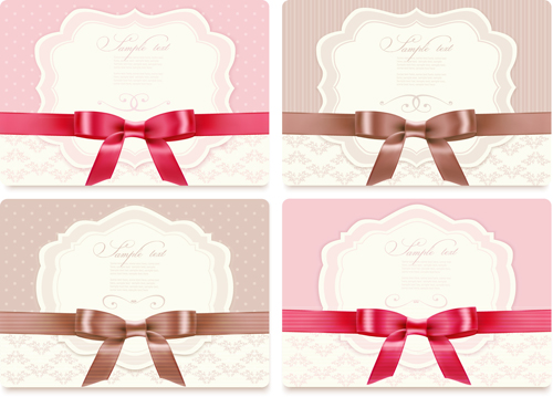 Exquisite ribbon bow gift cards vector set 27 ribbon gift cards gift card exquisite bow   