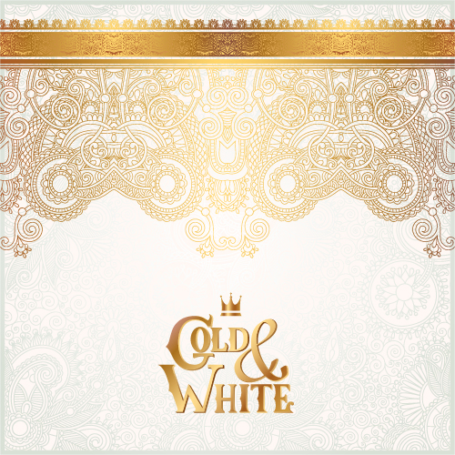 Gold with white floral ornaments background vector illustration set 17 white ornaments illustration gold floral background   
