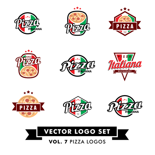 Pizza color logos vector pizza logos color   