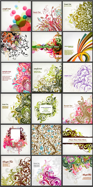 stylish decorative pattern background vector set watercolor pattern ink flowers fashion dynamic lines carnations background   