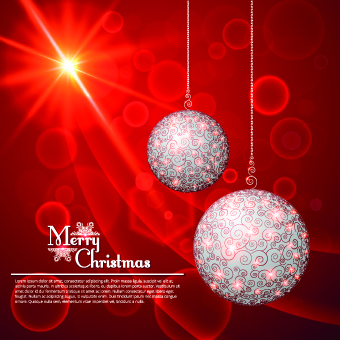 Floral Christmas ball red background vector 02 red background floral christmas background vector background   