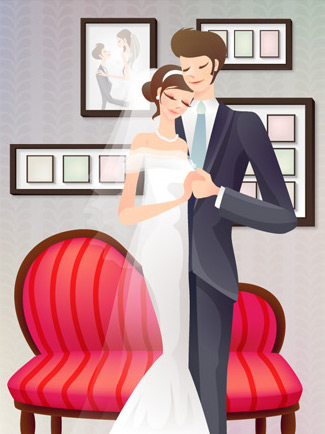 Sweet wedding set 75 vector South Korean material sofa sweet marriage vector photo frames men and women marriage life couples   