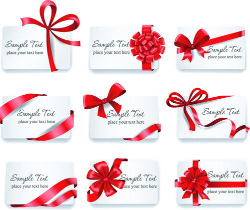 Exquisite ribbon bow gift cards vector set 01 ribbon gift cards gift card gift exquisite bow   