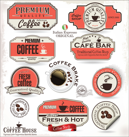 Classic coffee house sticker with labels vector sticker labels house Coffee house coffee classic coffee classic   