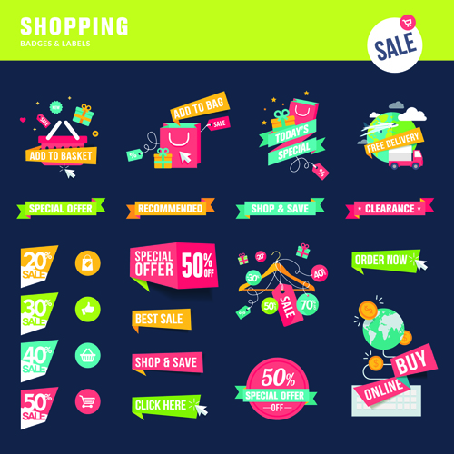 Shopping ribbon labels and badges vector 01 shopping ribbon labels badges badge Shopping ribbon labels and badges vector 01 shopping ribbon labels badges badge