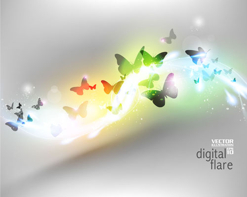 Light wave with butterflies vector background wave light butterflies background   