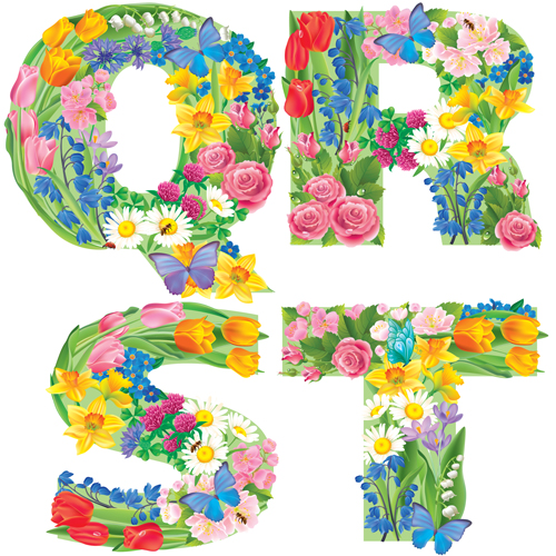 Flowers with butterfly alphabets vector set 03 flowers butterfly alphabet   