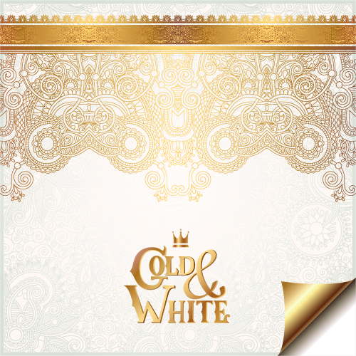 Gold with white floral ornaments background vector illustration set 06 ornaments gold floral background   