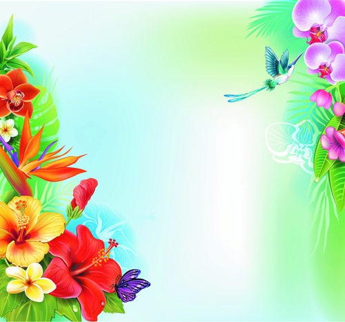 Beautiful Flowers And Butterflies Vector Background 02 Gooloc