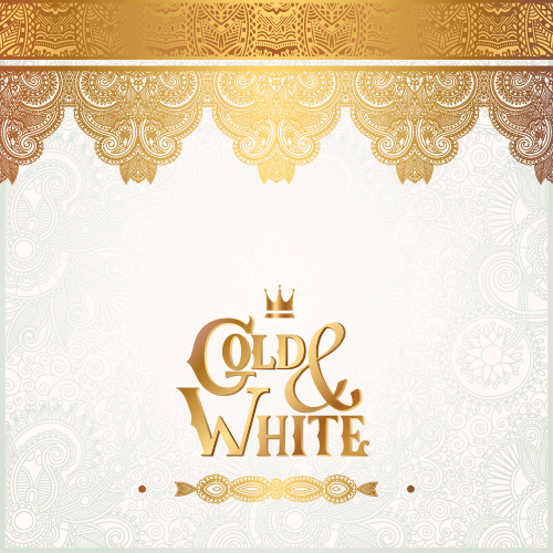 Gold with white floral ornaments background vector illustration set 14 white ornaments gold floral background   