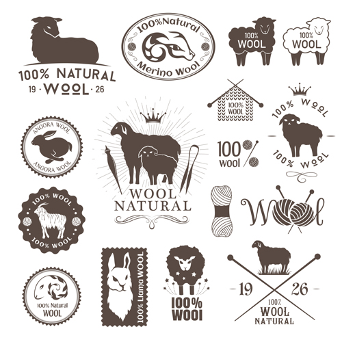 Natural wool logo with badge vector 04 wool natural logo badge   