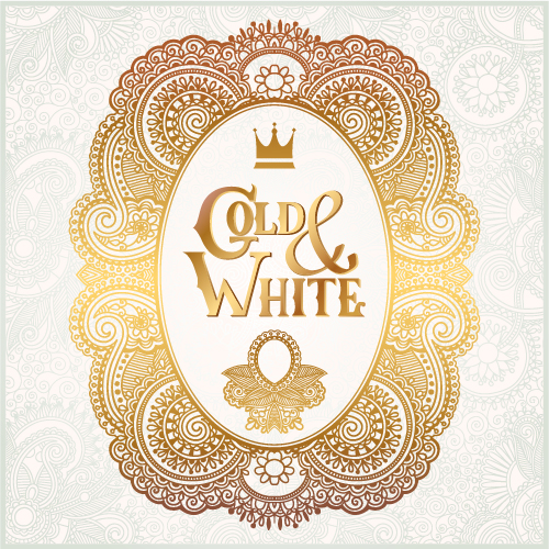 Gold with white floral ornaments background vector illustration set 18 white ornaments gold floral background   