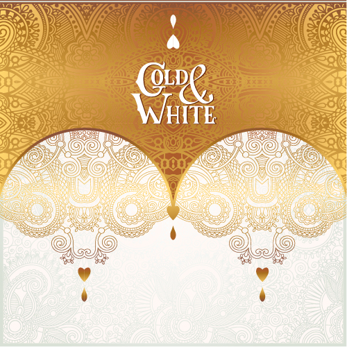 Gold with white floral ornaments background vector illustration set 04 white ornaments gold background   