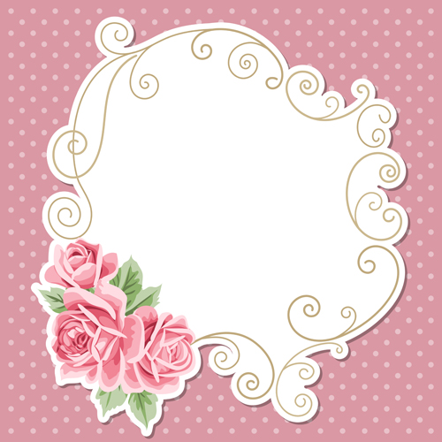Pink flower with vintage cards vectors 03 vintage flower cards   
