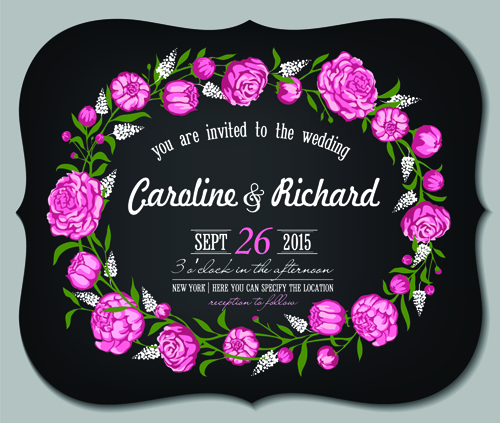 Romantic flowers wedding Invitations vector set 04 wedding romantic roman invitation flowers flower   