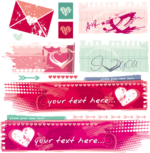 Grunge valentines banners design elements 01 valentines Valentine grunge element design elements banners banner   