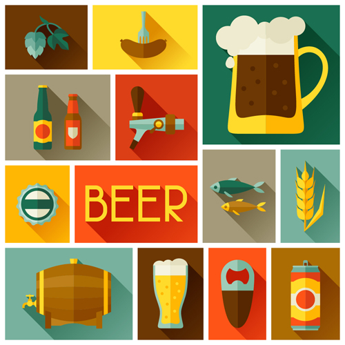 Beer elements flat icons vector set 02 icons flat elements beer   