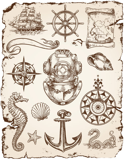 Marine labels and decor vector collection 01 marine labels label decor   