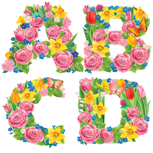 Flowers with butterfly alphabets vector set 06 flowers butterfly alphabet   