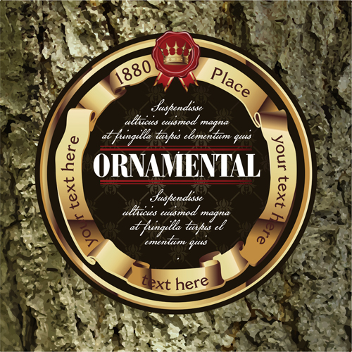 Luxury business labels with old bark background vector 03 old luxury labels business bark background   