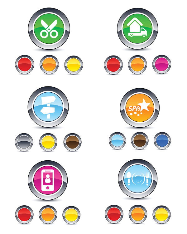 Smooth round webpage button design elements webpage button smooth round label icon crystal style color icon amount   