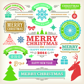 Vintage 2014 Christmas decoration and labels vector 02 labels label decoration Christmas decoration christmas 2014   