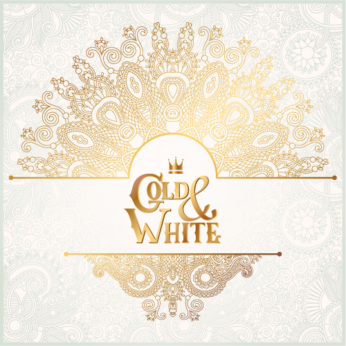 Gold with white floral ornaments background vector illustration set 11 white ornaments gold floral background   