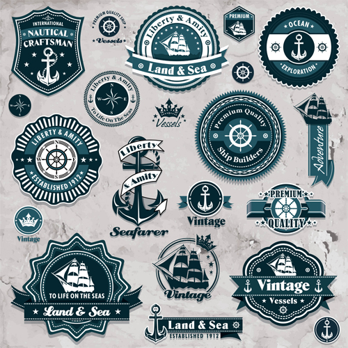 Marine labels and decor vector collection 04 marine labels label decor   