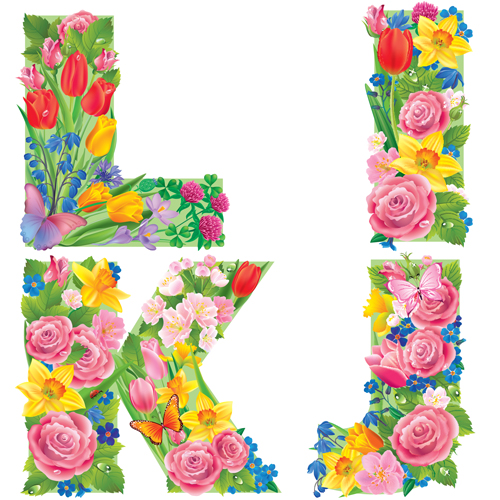 Flowers with butterfly alphabets vector set 01 flowers butterfly alphabet   