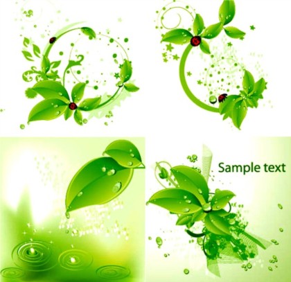 Fresh green leaves and ladybirds background vector leaves ladybirds green fresh background   