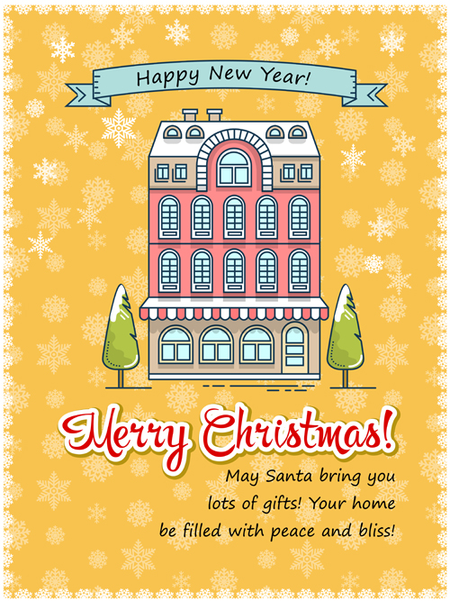 Christmas greeting cards with house vector 08 house greeting christmas cards   