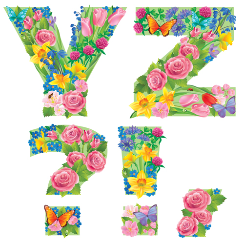 Flowers with butterfly alphabets vector set 05 flowers butterfly alphabet   