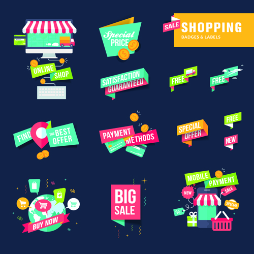 Shopping ribbon labels and badges vector 04 shopping labels badges badge   