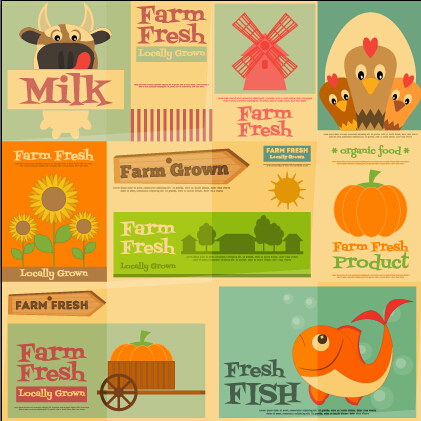 Farm fresh food flat retro background vector 02 Retro font Farm-Fresh background   