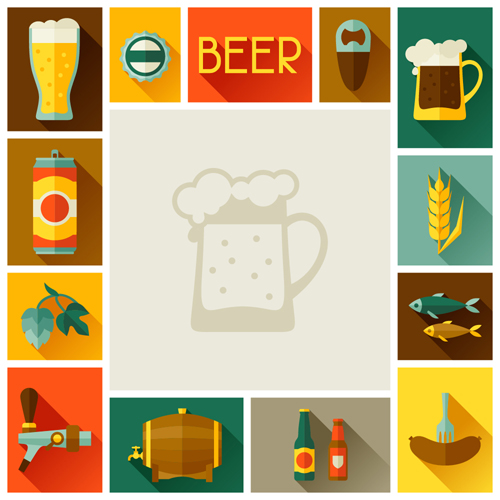 Beer elements flat icons vector set 01 icons flat elements beer   