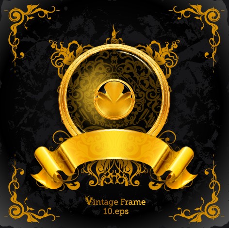 Golden emblem and frames Decorative elements vector 03 golden frames frame emblem elements element decorative   