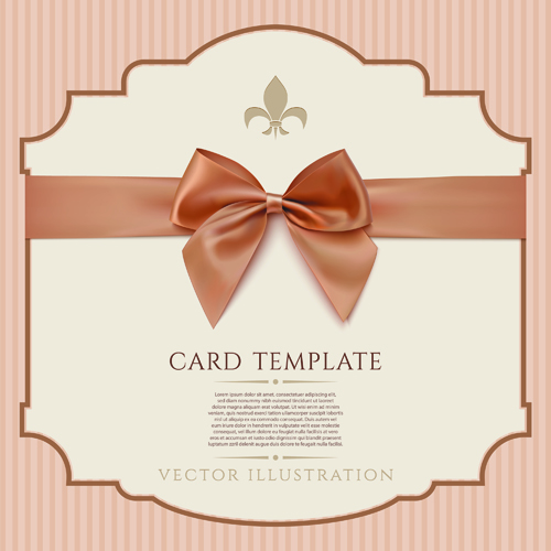 Beige bow card template vector 04 card template card bow beige   