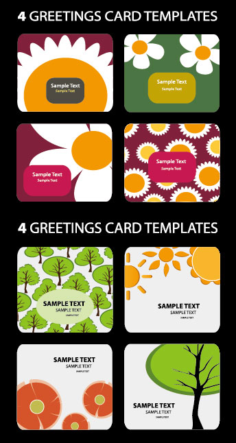 Lovely card background vector Graphic trees sun flowers cute cartoon cards background   