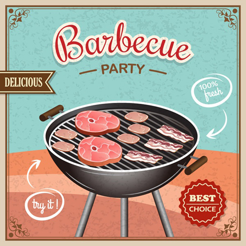 Retro Barbecue Party poster vector Retro font poster party Barbecue   