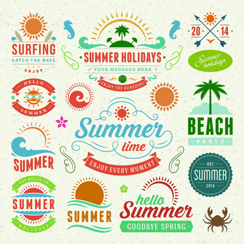 Vintage summer elements labels vector material 02 vintage vector material summer material labels label elements element   