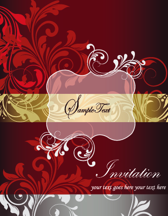 Retro style floral ornament invitation card vector 02 Retro style Retro font ornament invitation card vector   