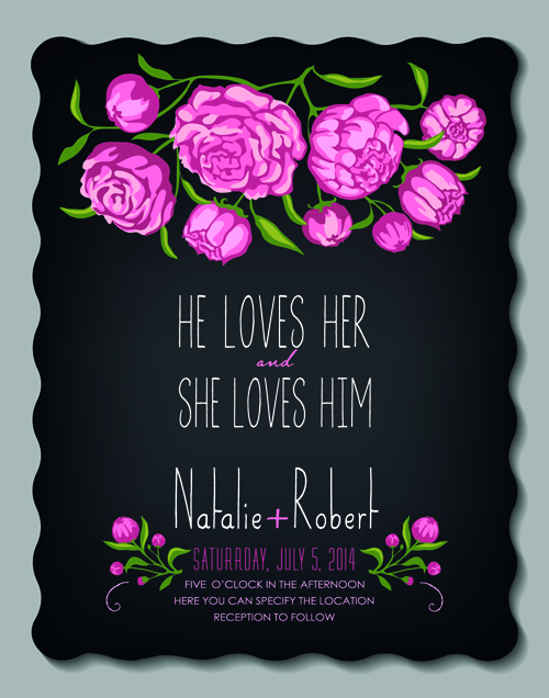 Romantic flowers wedding Invitations vector set 03 wedding romantic invitation flowers flower   