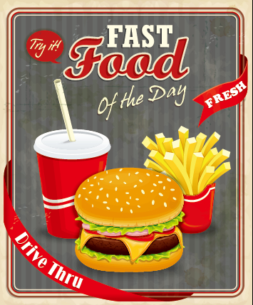Retro vintage fast food poster design vector 04 Retro font poster design poster fast food   
